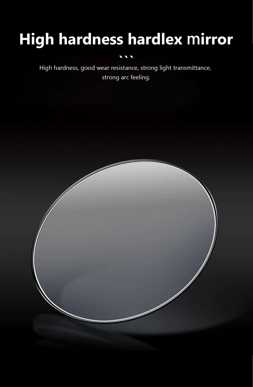 High hardness hardlex mirror with strong arc and wear resistance on black background